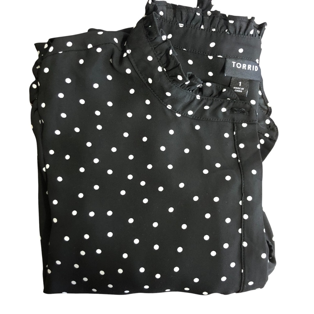 Torrid Womens High Ruffle Neck Polka Dot Button Down Blouse Size 1X Classic Work
